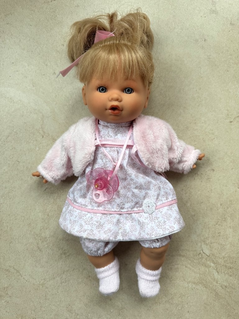 Sprekende pop “deftig dametje” (30 cm), Ophalen, Zo goed als nieuw, Babypop