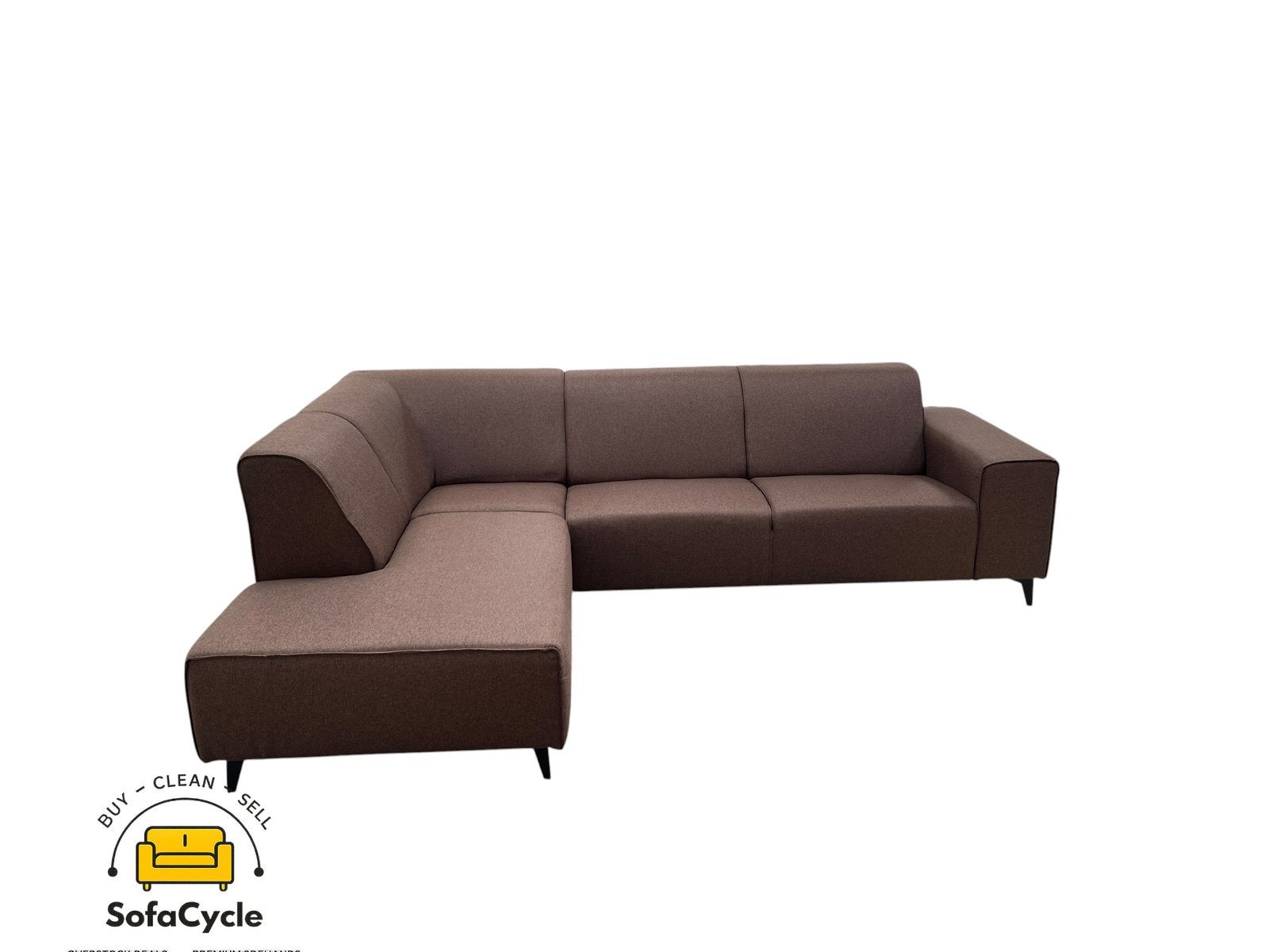 Chaise d'angle en tissu marron, angle L— Overstock/Sofacycle, Enlèvement ou Envoi, Comme neuf, SofaCycle, Tissus