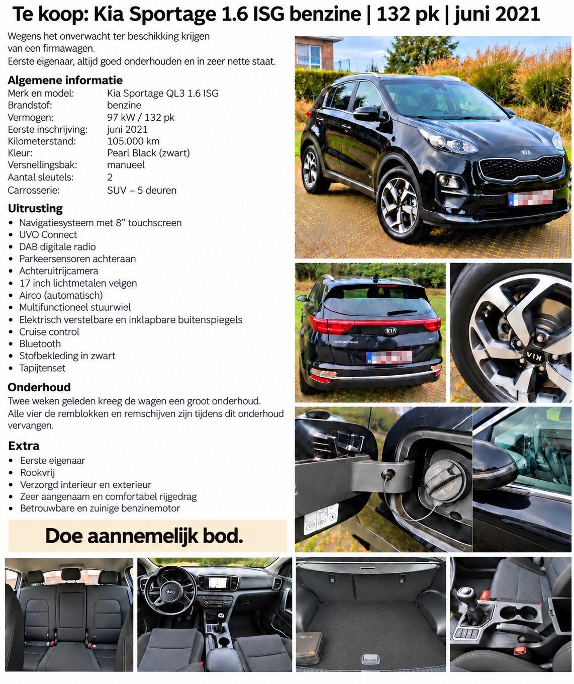 Kia Sportage 2021, Auto's, Zwart, Handgeschakeld, 5 deurs, Particulier