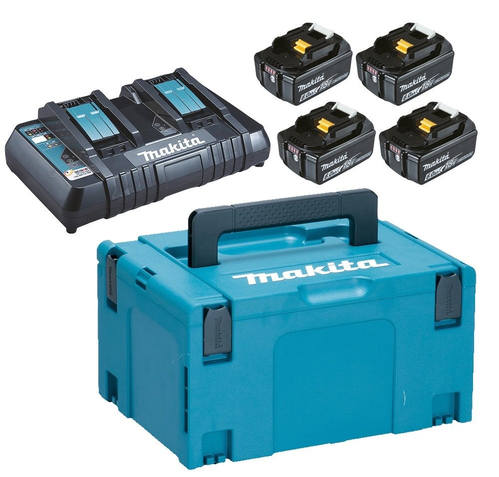 Chargeur double Makita + 2 batteries 6,0 Ah + coffret Makpac, Enlèvement, Utilisé