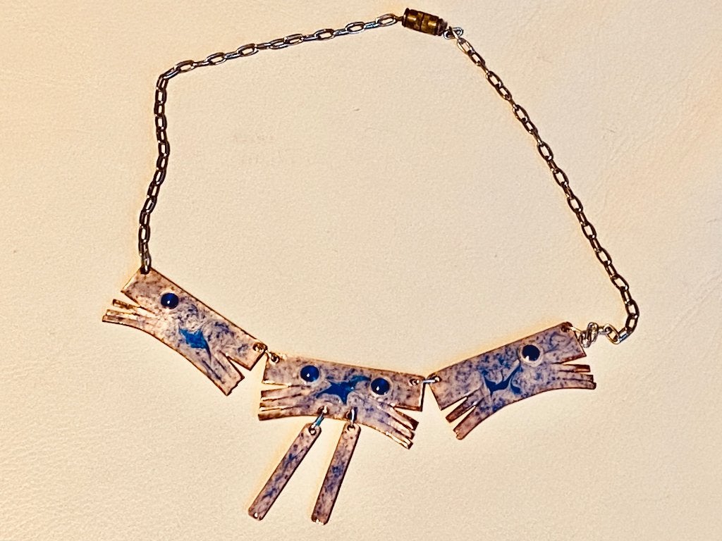 Collier avec 3 plaques émaux artisanales, Enlèvement ou Envoi, Comme neuf, Bleu, Avec strass