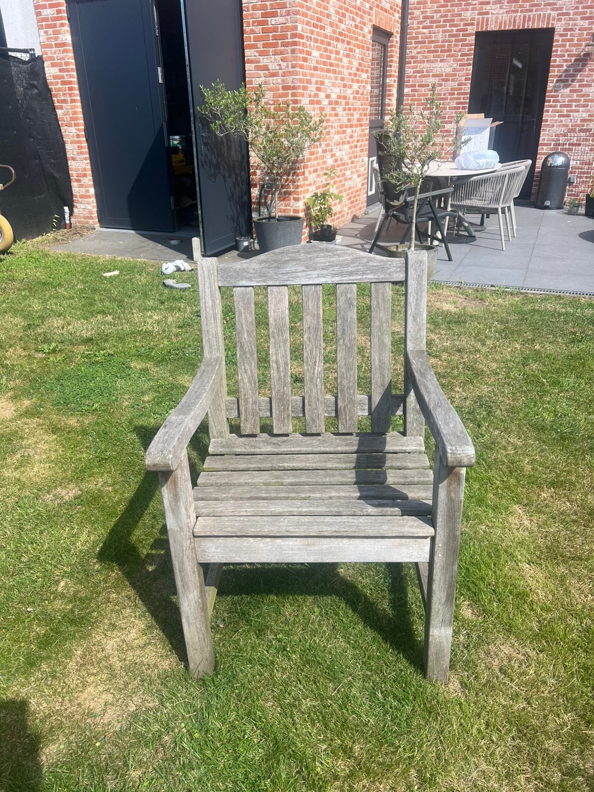 4 teakhouten tuinstoelen, Jardin & Terrasse, Chaises de jardin, Enlèvement, Utilisé, Bois de teck, Empilable