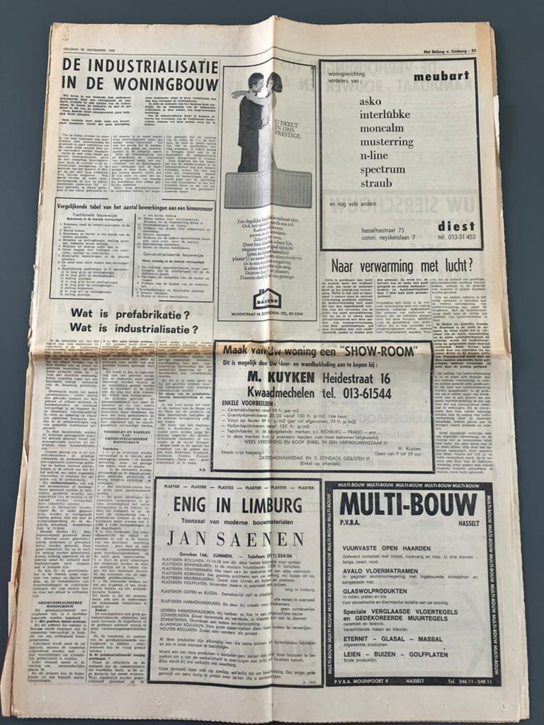 VINTAGE Krant HBVL ‘Wonen in 1968.’., Ophalen of Verzenden, Krant