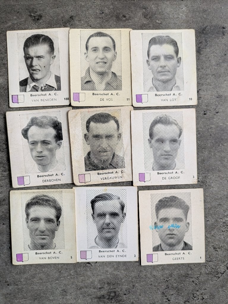 Voetbal prenten BELGIAN CHEWING GUM 1950/51 Beerschot 9x, Hobby en Vrije tijd, Ophalen of Verzenden