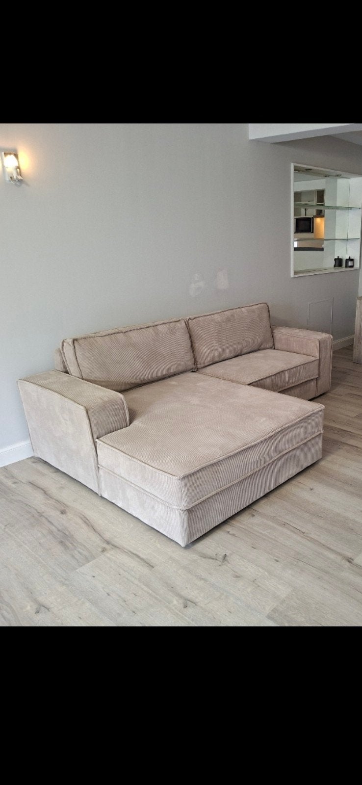 Nieuwe beige ribfluweel zetel, Huis en Inrichting, Ophalen, Nieuw, Stof, Modern