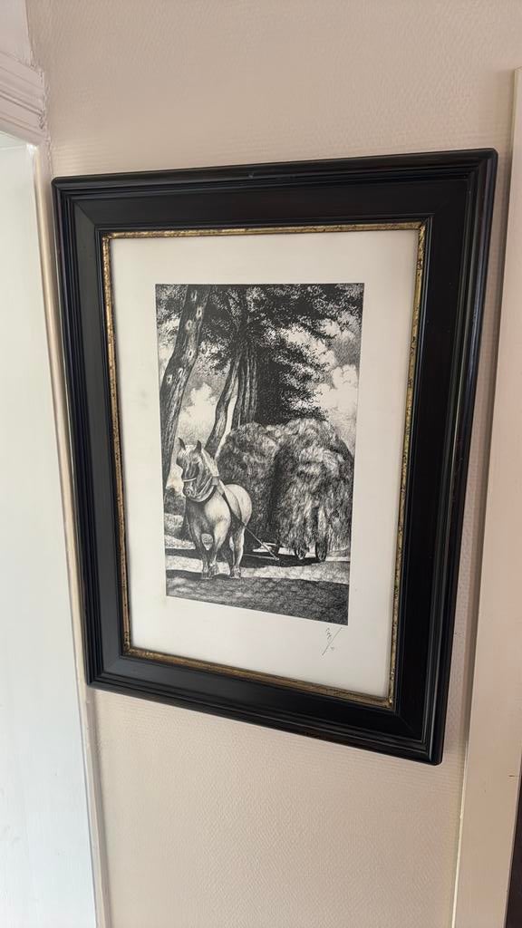 Pentekening paard en hooikar, Antiek en Kunst, Ophalen