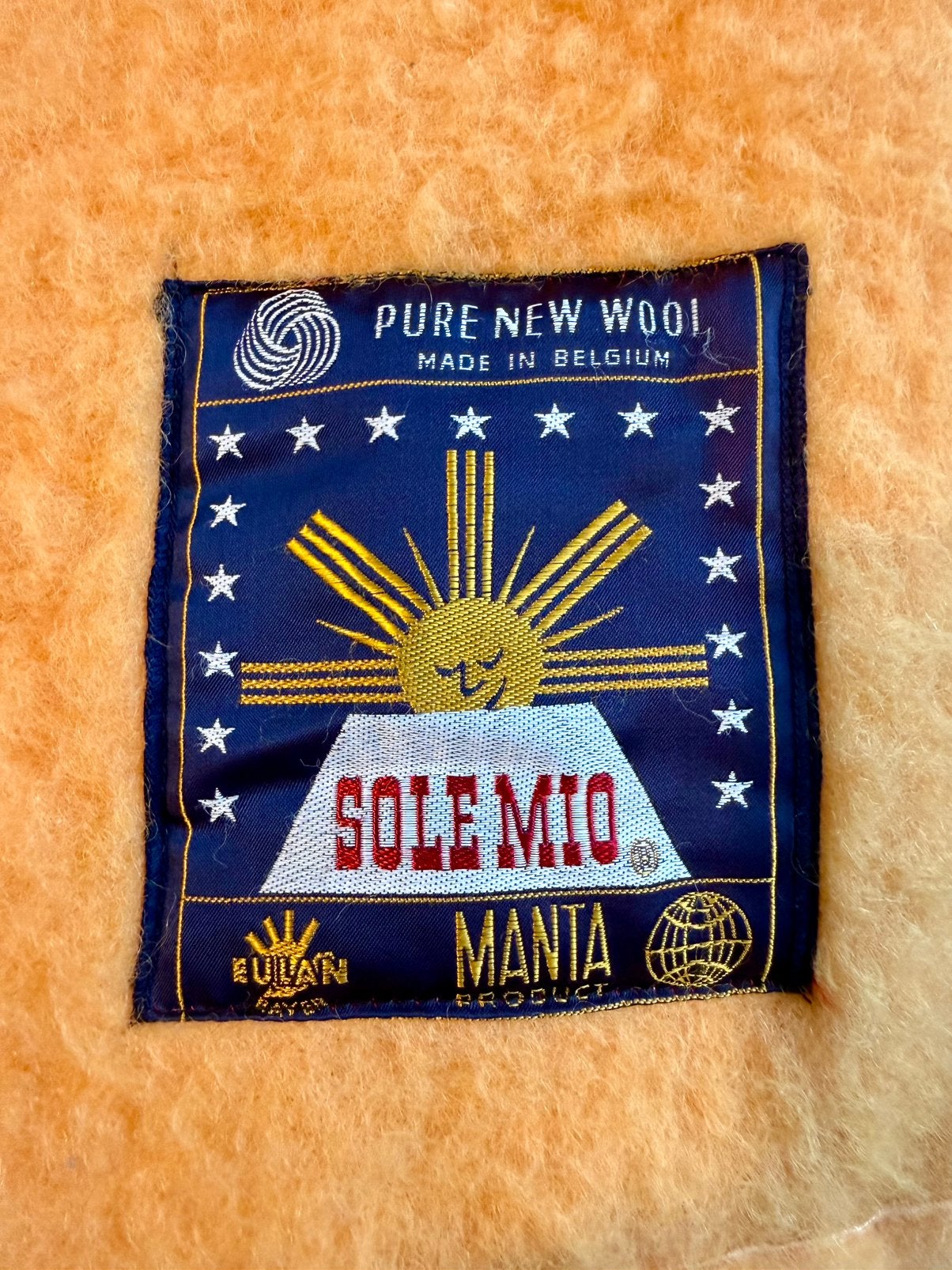 Vintage Sole Mio Manta Deken 220x240 – 100% Zuiver Scheerwol, Enlèvement ou Envoi, Utilisé, Orange