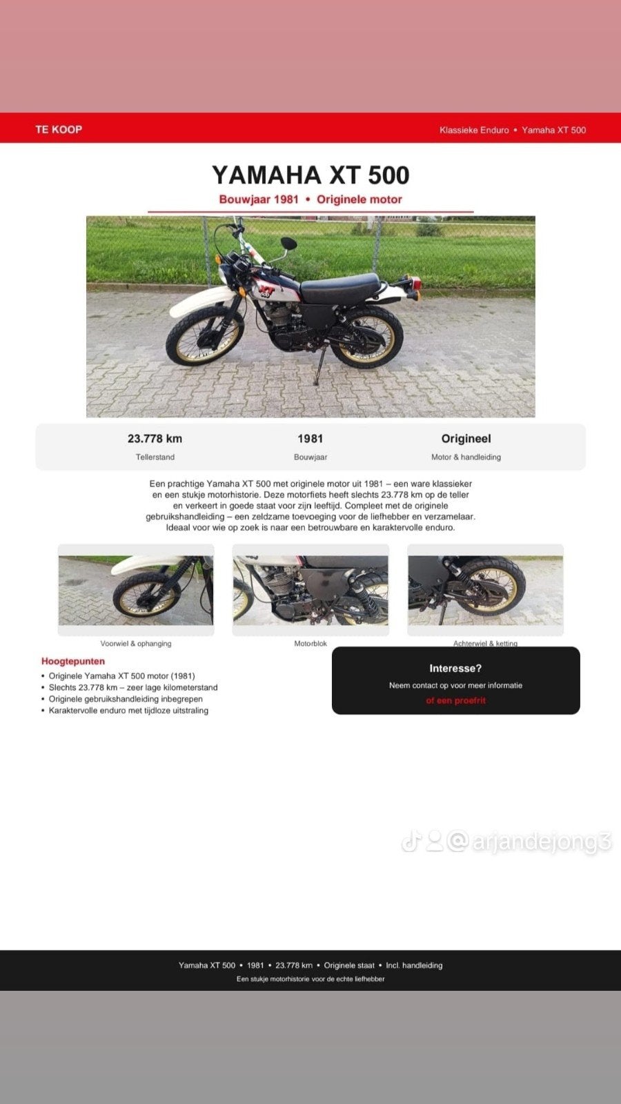orginele Yamaha XT 500 1981, Ophalen, Yamaha