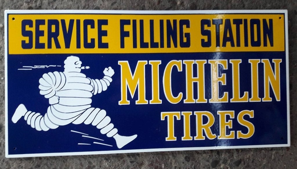 Michelin service station emaillen reclame decoratie bord, Verzamelen, Ophalen of Verzenden, Zo goed als nieuw, Reclamebord