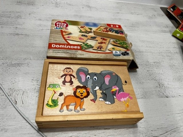 houten dominospel met dieren, Kinderen en Baby's, Ophalen of Verzenden, Gebruikt