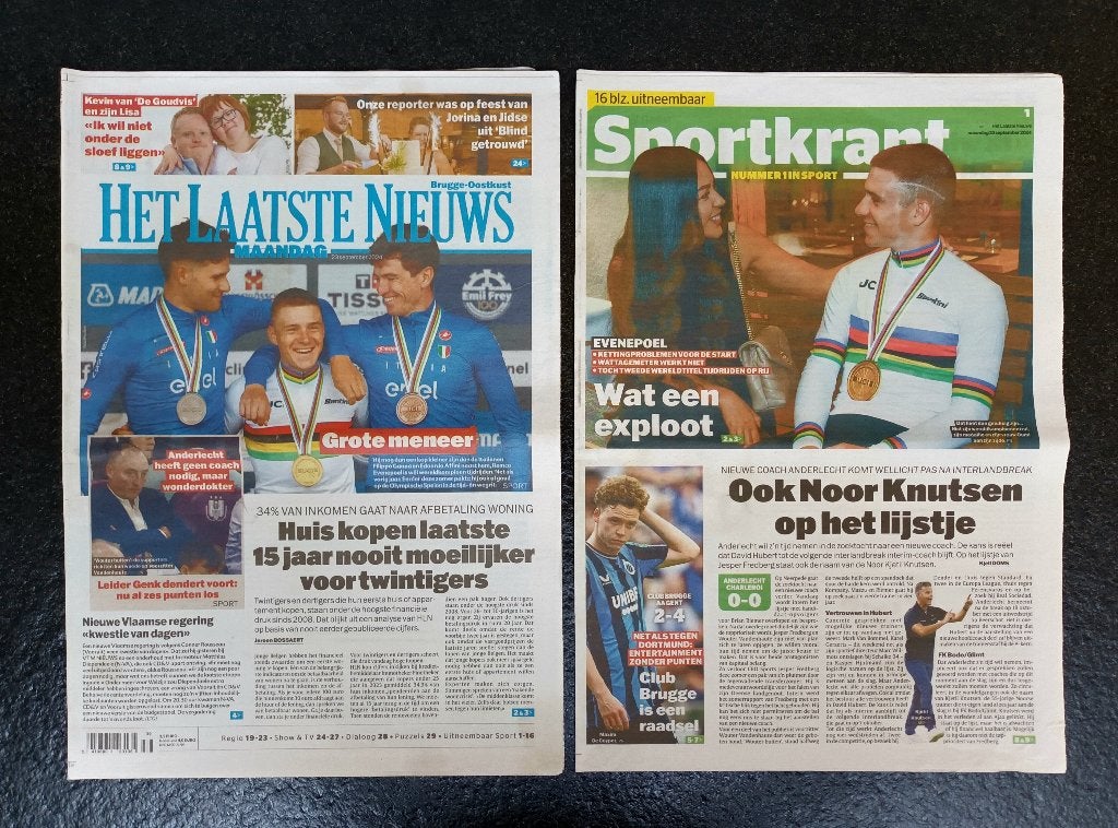 Remco Evenepoel - wereldkampioen tijdrijden 2024, Verzenden, Zo goed als nieuw, Krant