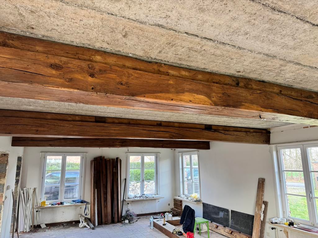 Droge eike balken +-4,70-5,20m, Tuin en Terras, Ophalen, Zo goed als nieuw