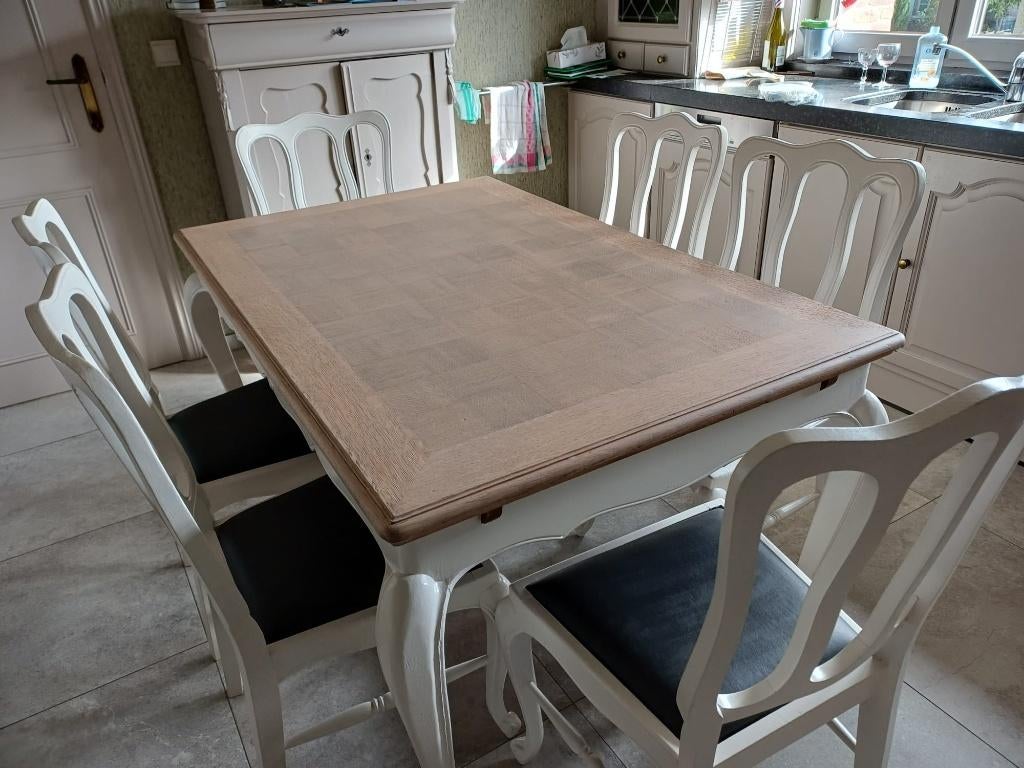 tafel en 6 stoelen, Huis en Inrichting, Tafels | Eettafels, Ophalen, Gebruikt, 100 tot 150 cm, Eikenhout