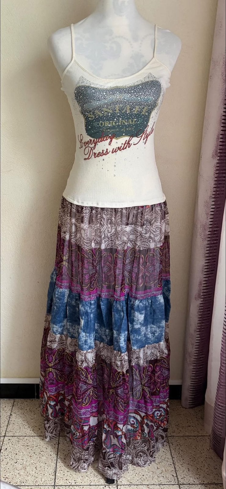 Boheemse maxi-jurk van Morgan de Toi  met strass en ruches M, Ophalen of Verzenden, Zo goed als nieuw, Blauw