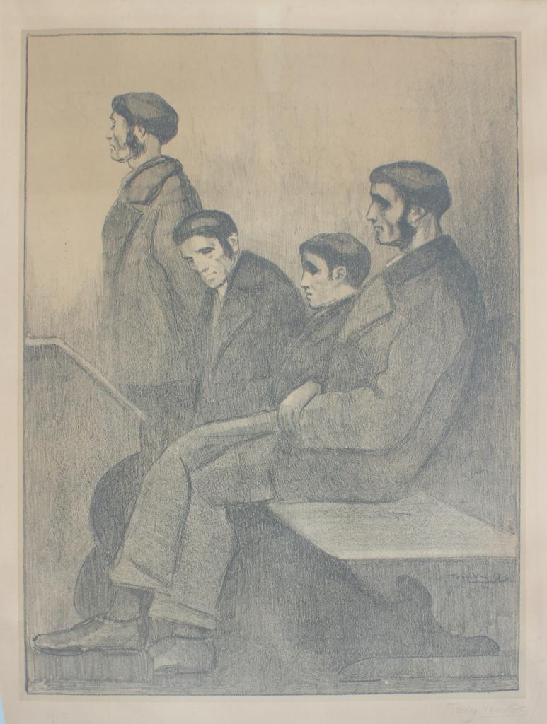 Tony Van Os (1886-1945): 4 mannen (48 x 64 cm), Antiek en Kunst, Ophalen of Verzenden