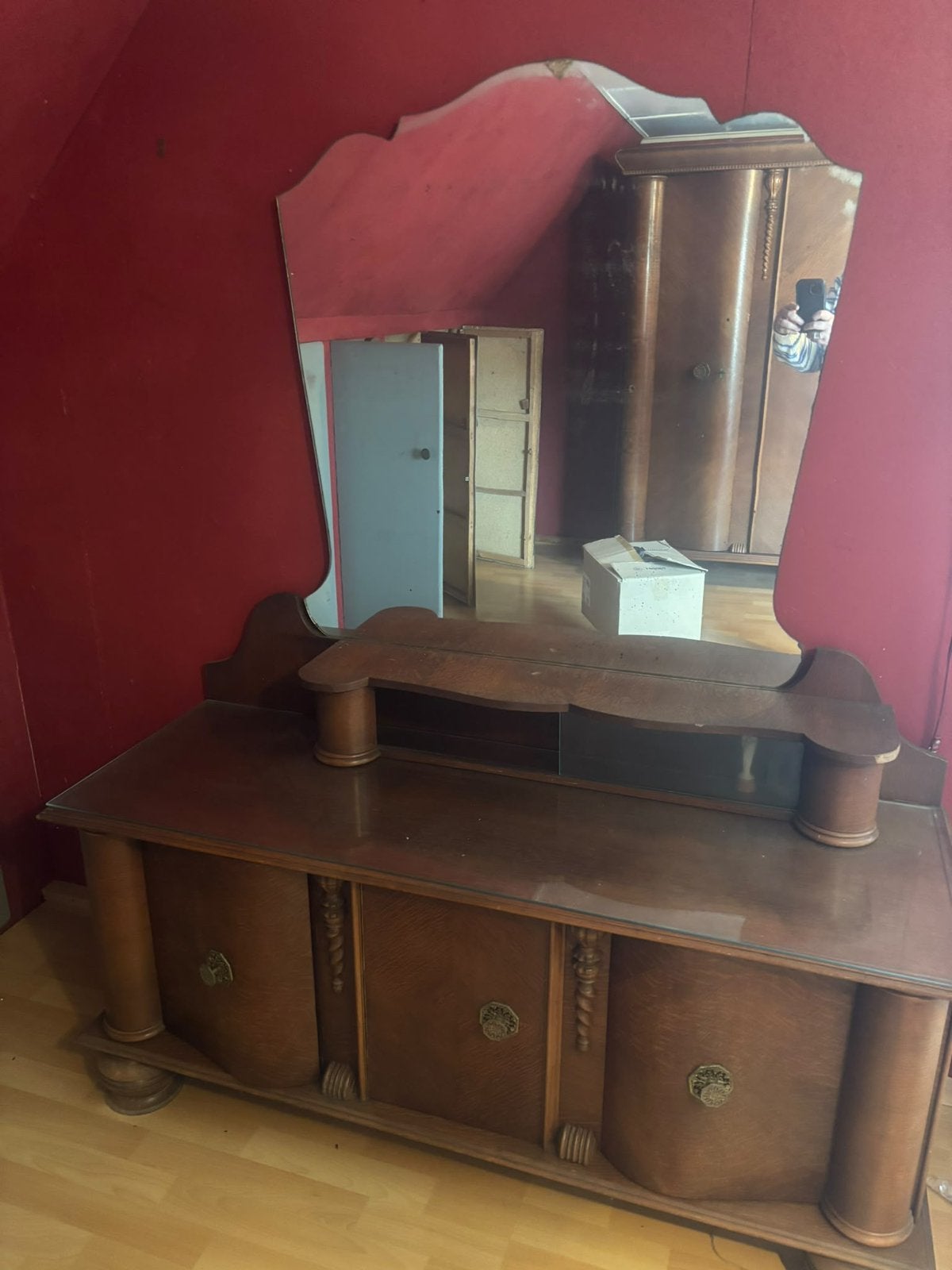 Antieke kast met spiegel, Ophalen, Gebruikt, Hout