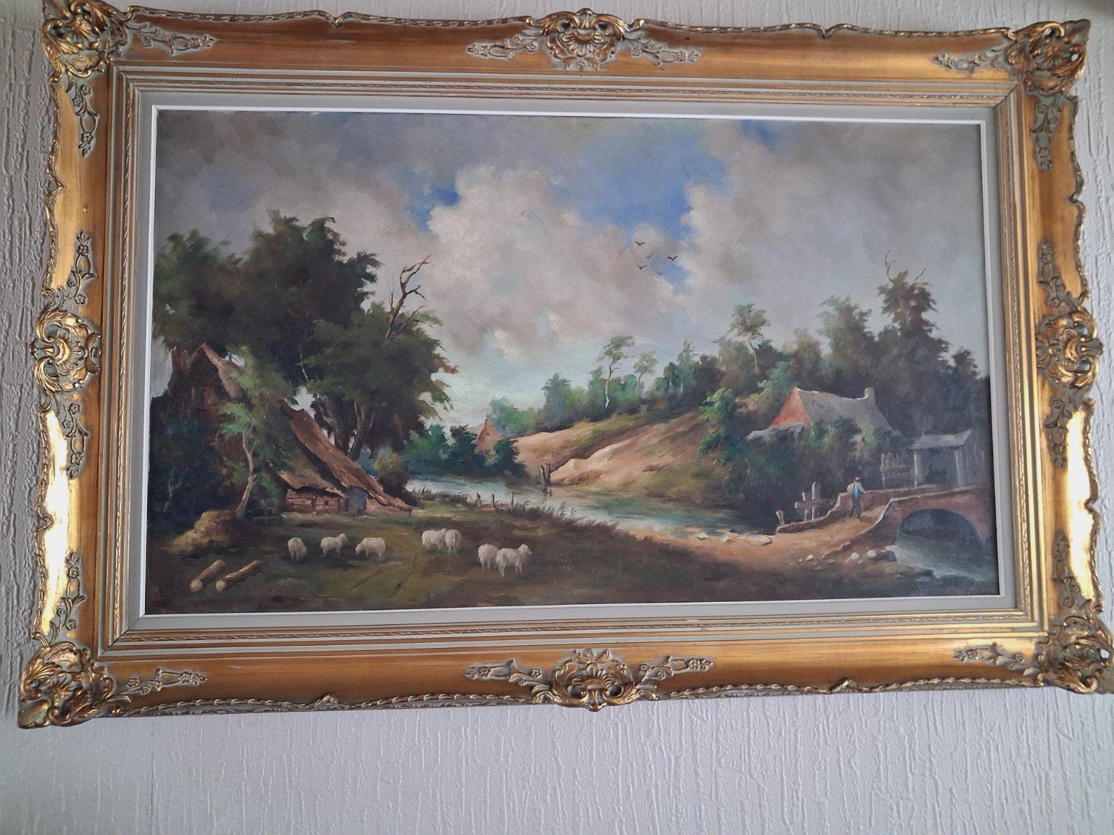 Groot schilderij met mooie gouden kader, Antiek en Kunst, Ophalen, Doek