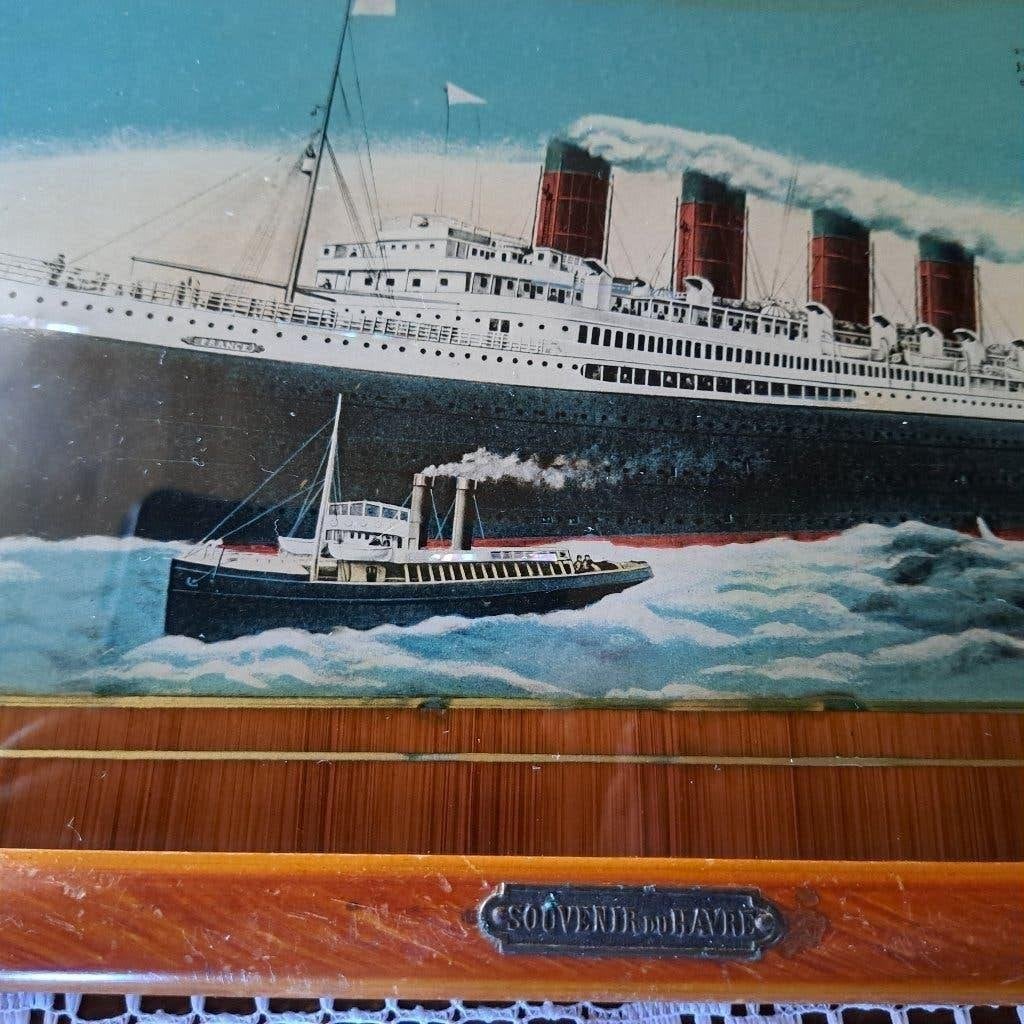 Oud houten frame, oceaanstomer Frankrijk, Verzamelen, Ophalen of Verzenden, Gebruikt, Motorboot, Overige typen