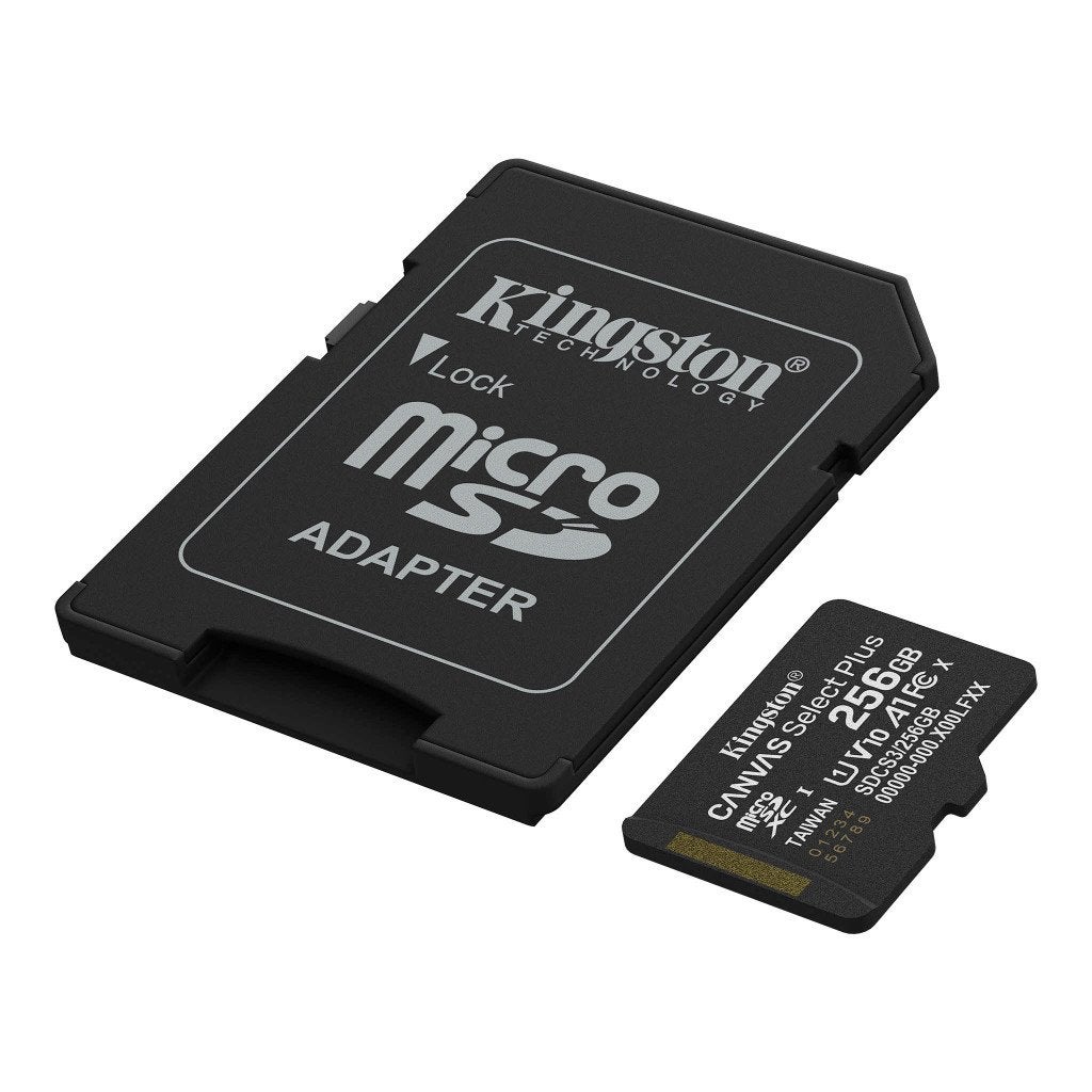Kingston Canvas Select Plus microSD 256GB + Adaptateur, Neuf, Compatible vidéo Full HD, MicroSD, Système de navigation