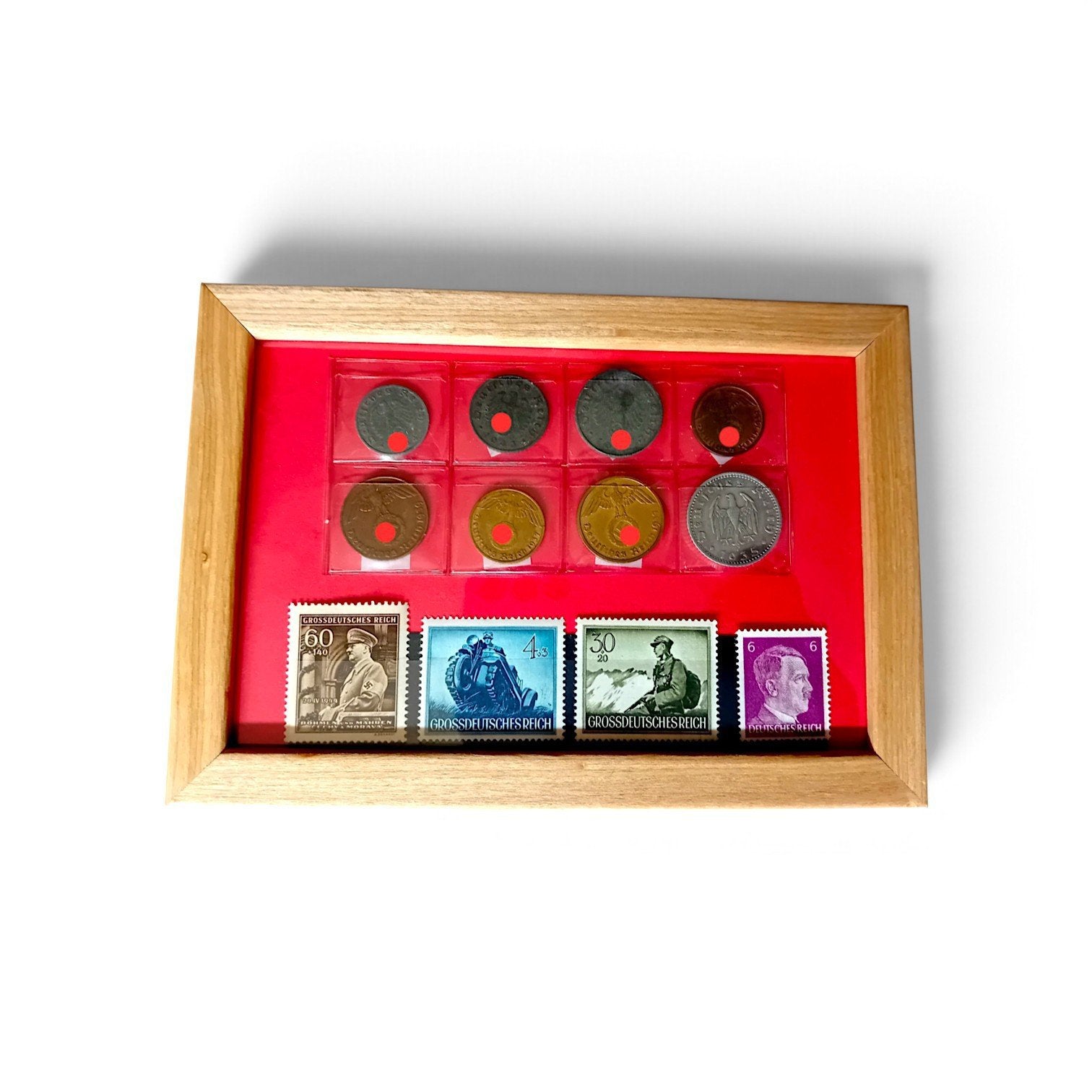 Série complète de timbres encadrés de pièces du Reichspfenni, Enlèvement ou Envoi