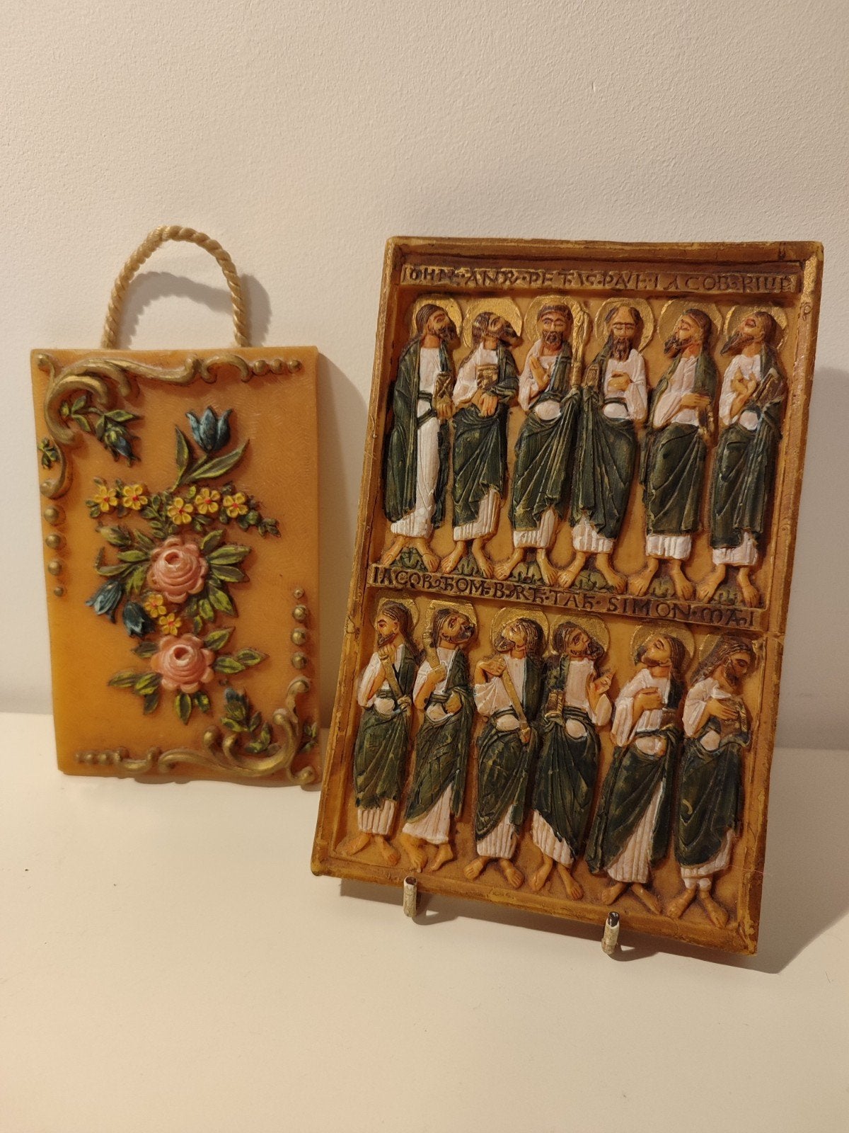 2 ikoon 12 apostel kunst kaarsmaterie vintage Beieren, Huis en Inrichting, Woonaccessoires | Krantenbakken en Lectuurbakken, Zo goed als nieuw