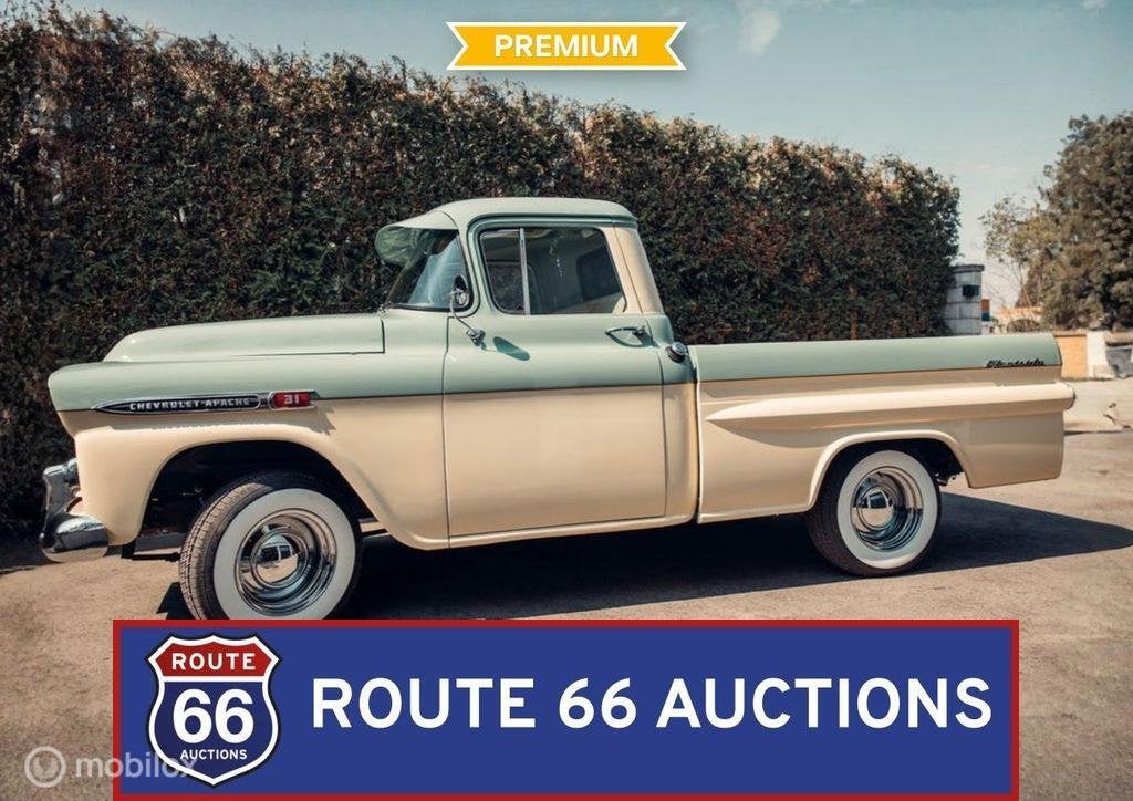 Chevrolet Apache Fleetside | 1959 | Route 66 Auctions, Auto's, Chevrolet, Zwart, Bedrijf, Handgeschakeld