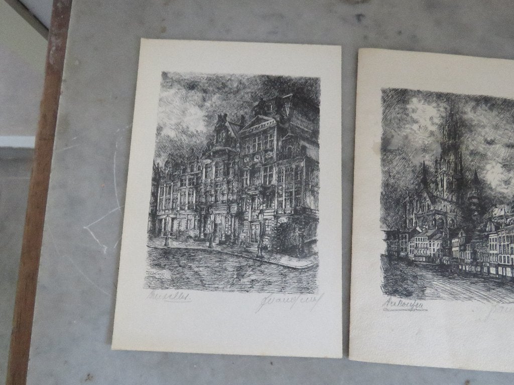 Frans Vanderveken 1960 Druk tekeningen handgesigneerd, Antiek en Kunst, Kunst | Tekeningen en Fotografie, Kaart, Ophalen of Verzenden