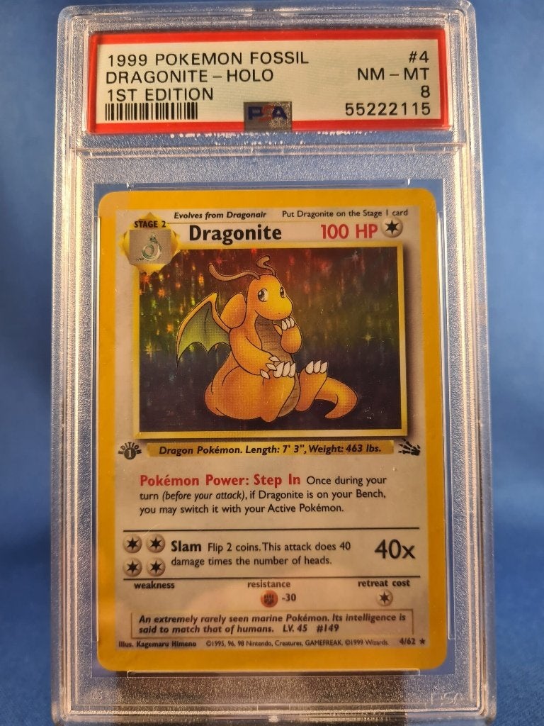 Dragonite 4/62 - Fossil (1st edition) (PSA 8), Envoi, Utilisé