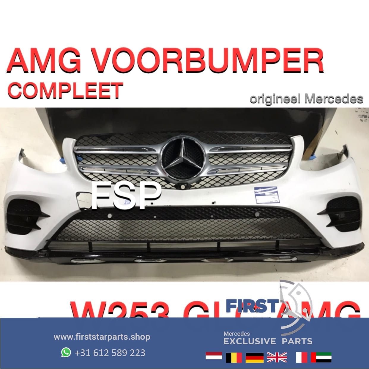 W253 GLC AMG Voorbumper COMPLEET Mercedes 2016-2019 wit orig, Gebruikt, -, Voor, Ophalen of Verzenden