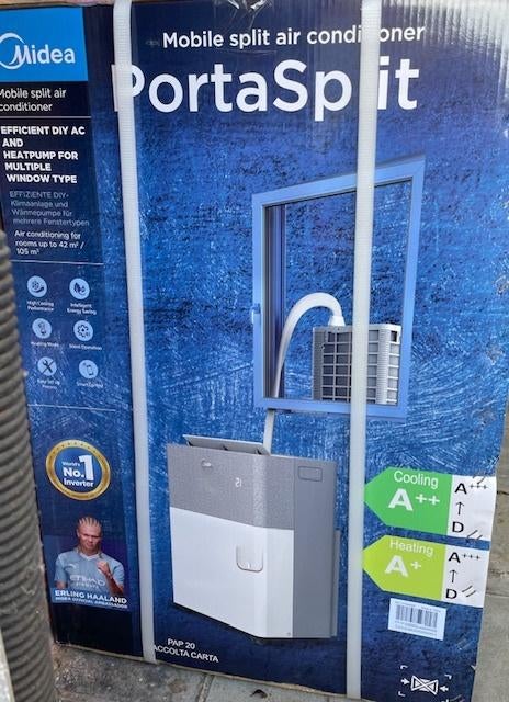nieuwe Midea Portasplit  airco + beugel balkon/dakraam, Neuf, Classe énergétique A ou plus économe, Moins de 60 m³, Climatiseur mobile
