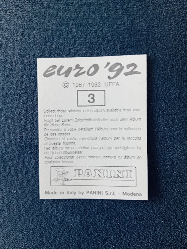 panini sticker EURO 92 nr 3, Collections, Enlèvement ou Envoi, Neuf, Sport