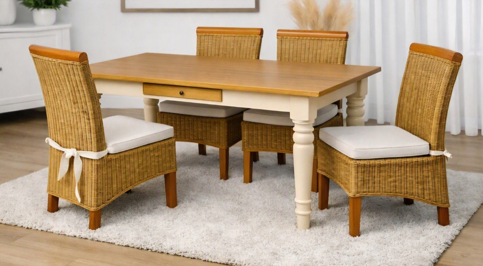 Ensemble Table à manger en chêne style campagne & 4 chaises, Enlèvement, Bois