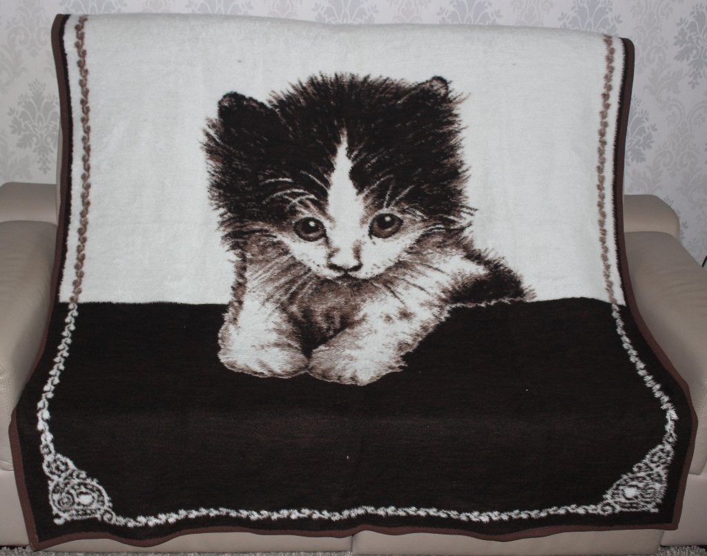 Plaid / Fleecedeken met kat tekening, Huis en Inrichting, Ophalen, Overige kleuren, Zo goed als nieuw, Fleece