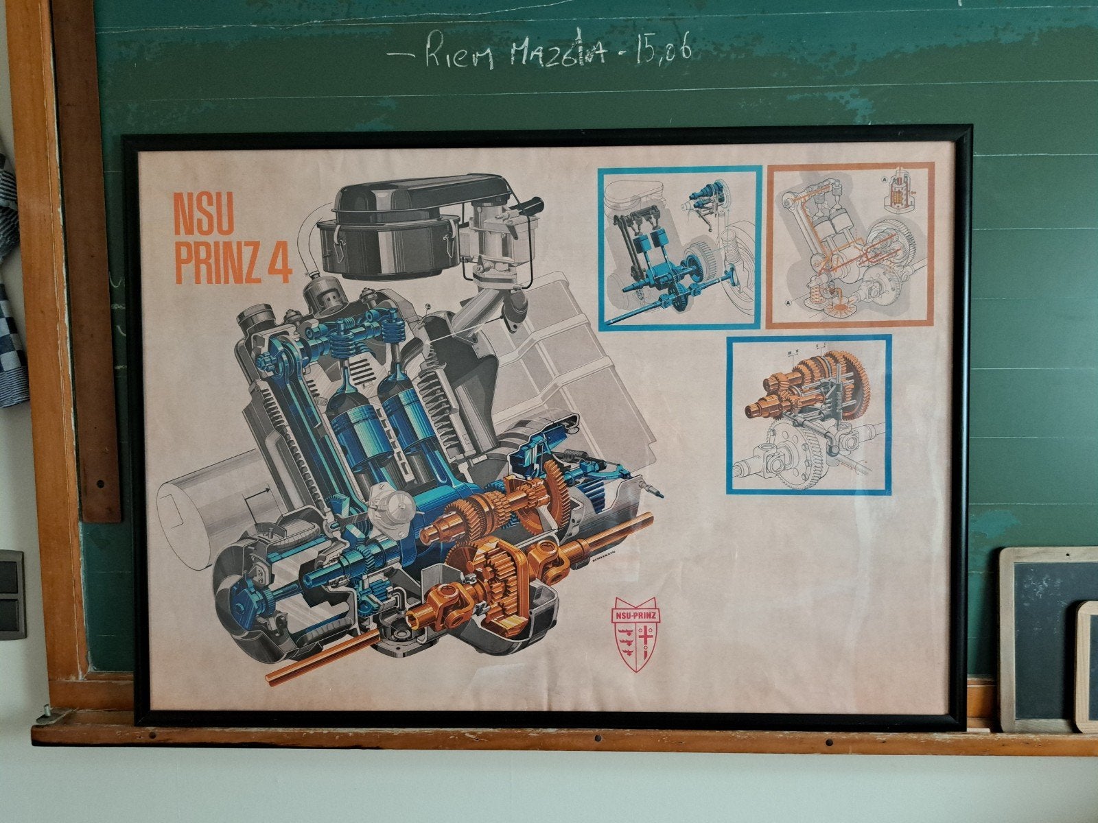 Dessin en coupe du moteur NSU A0 85x120, reproduction superb, Neuf, Rectangulaire horizontal, Affiche ou Poster pour porte ou plus grand