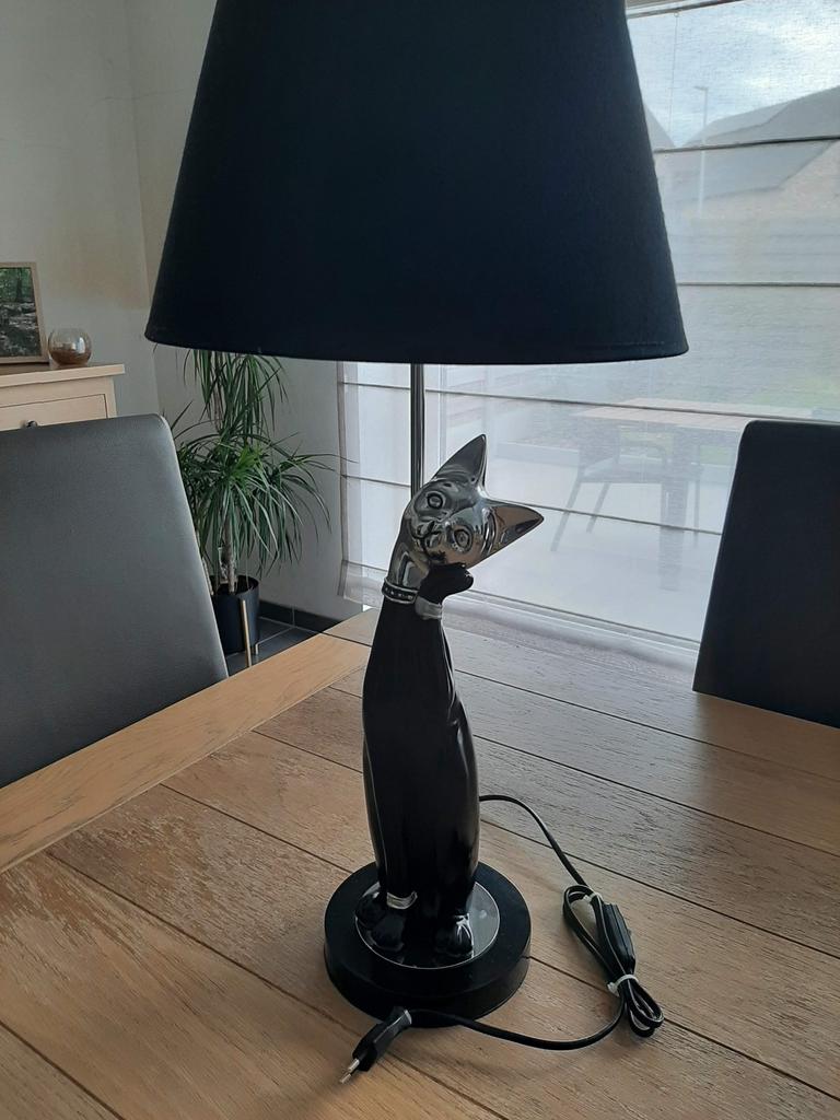 Zwarte tafellamp met poes, Huis en Inrichting, Ophalen, Zo goed als nieuw, Stof