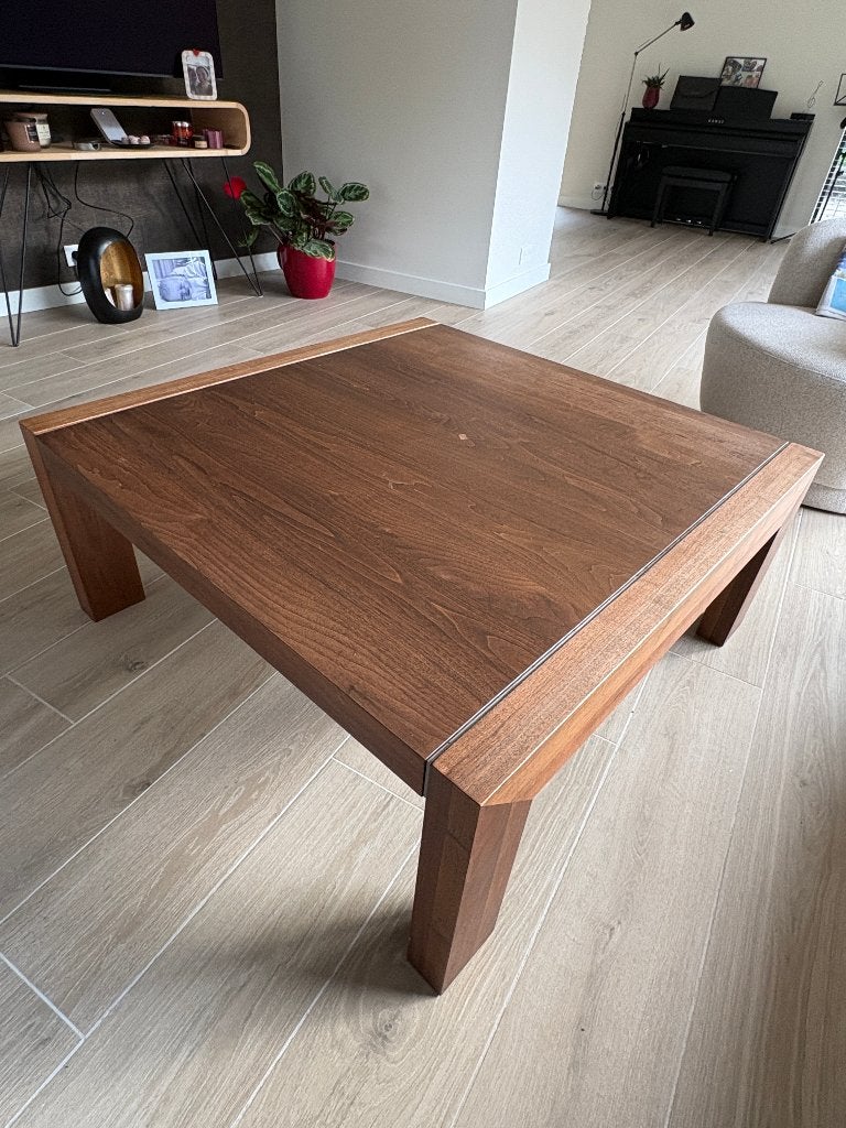 Mooie walnoten salontafel - 100x100x42cm, Maison & Meubles, 100 à 150 cm, Autres essences de bois, 100 à 150 cm, Enlèvement