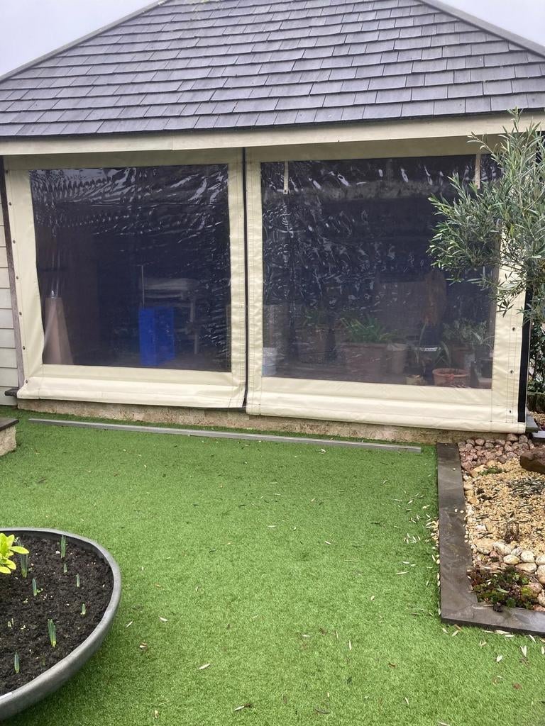 Beige windschermen / beschutting tuinhuis, Tuin en Terras, Tuinschermen, Ophalen, Gebruikt, Kunststof, 200 cm of meer