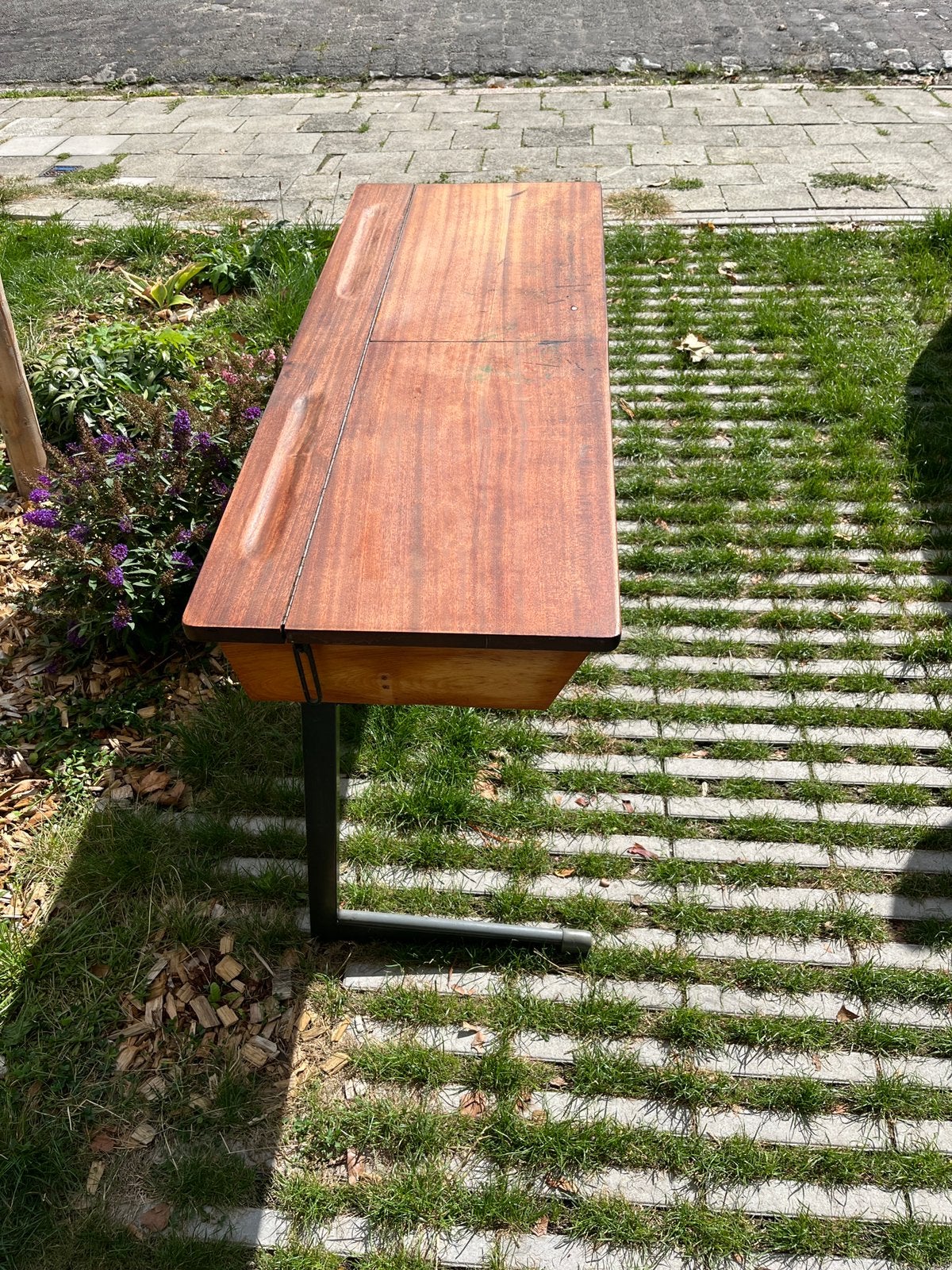 Vintage lessenaar met stoel, Huis en Inrichting, Bureaus, Ophalen, Gebruikt, 110 cm, Hout