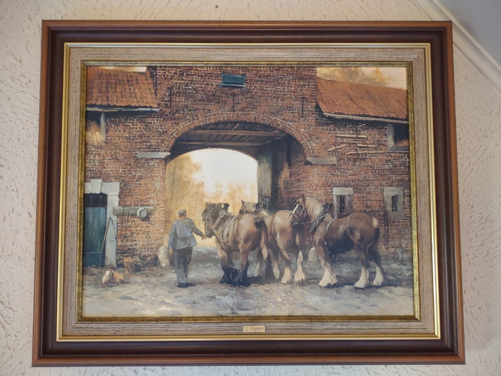 Schilderij boer met paarden - Leon Engelen, Antiek en Kunst, Ophalen