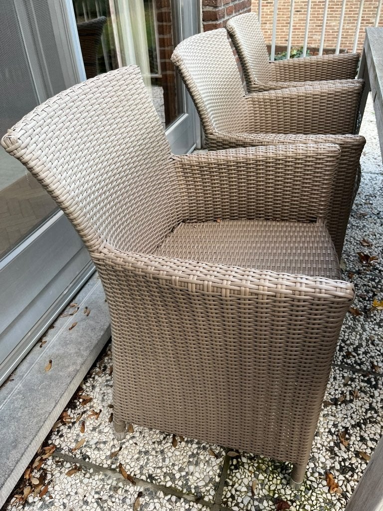 teak terrastafel met 6 stoelen, Tuin en Terras, Ophalen, Zo goed als nieuw