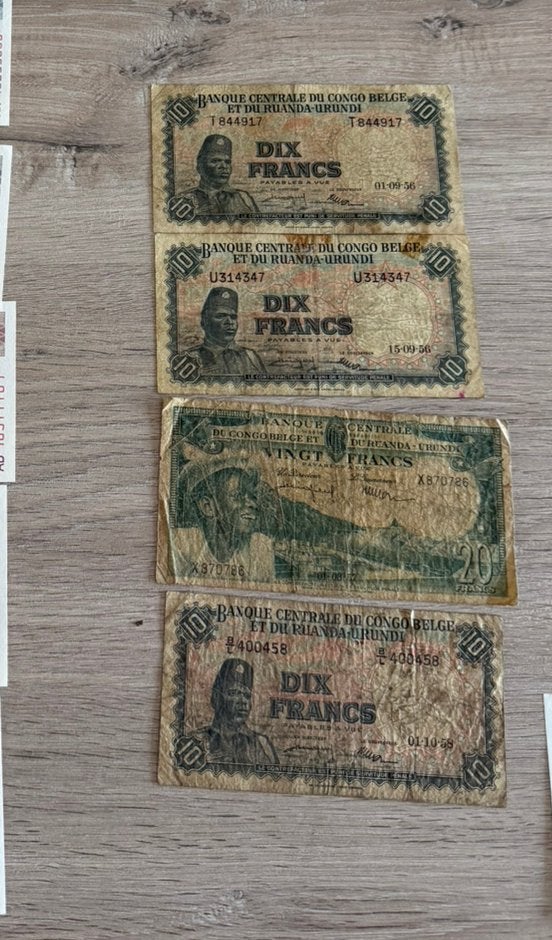 Lot van 4 belgisch congo biljetten, Ophalen of Verzenden