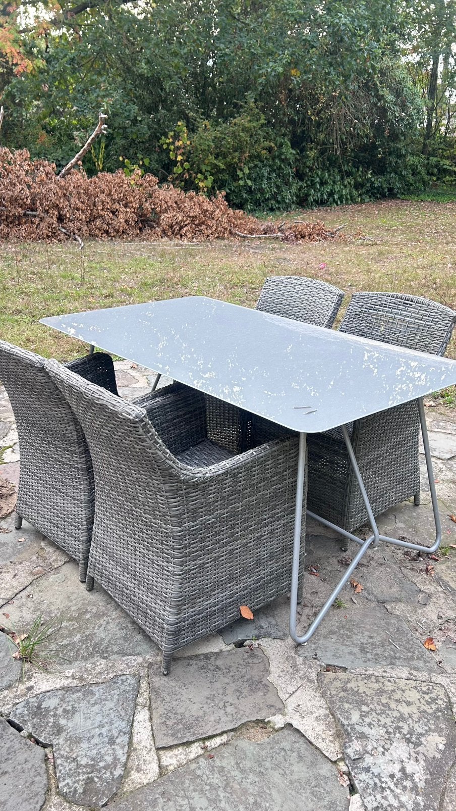 Tuinset – tafel + 4 wicker tuinstoelen, Tuin en Terras, Ophalen, Gebruikt, Wicker, Tuinset