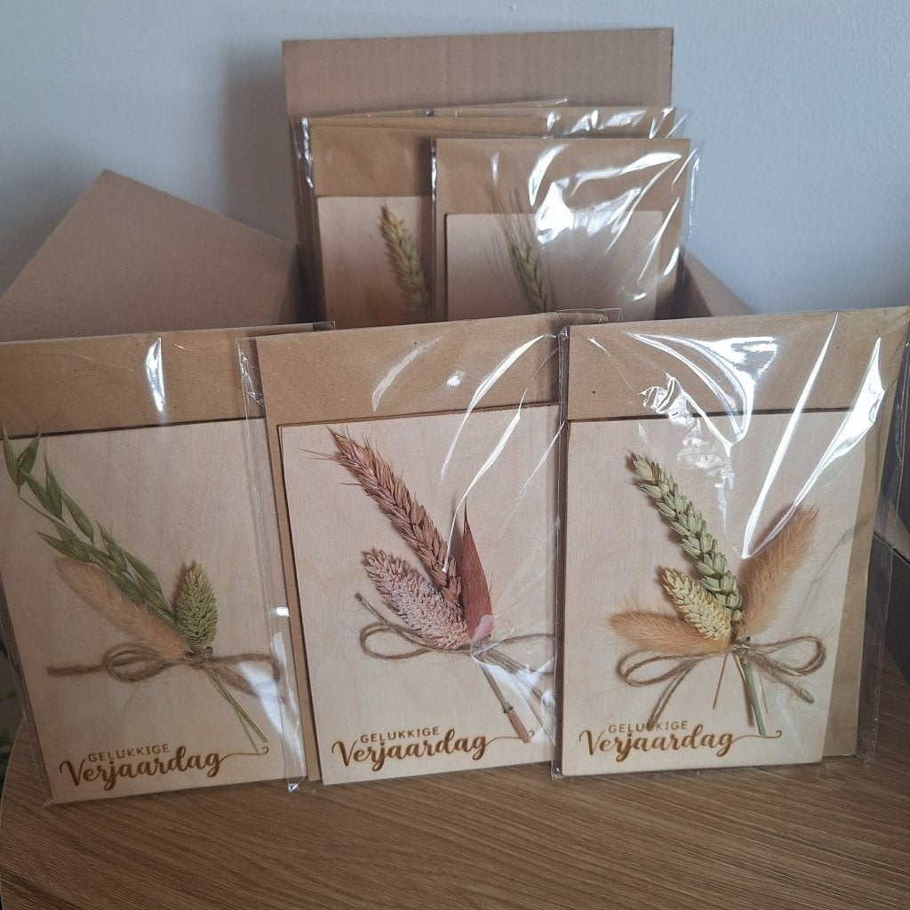 Wenskaart 'Gelukkige Verjaardag' - Droogbloemen, Divers, Enlèvement ou Envoi