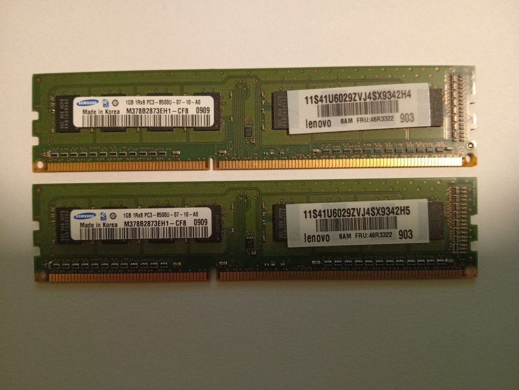 Lot de 2 barrettes RAM DDR3 1 Go Samsung M378B2873EH1-CF8, Informatique & Logiciels, Enlèvement ou Envoi, Reconditionné, DDR3