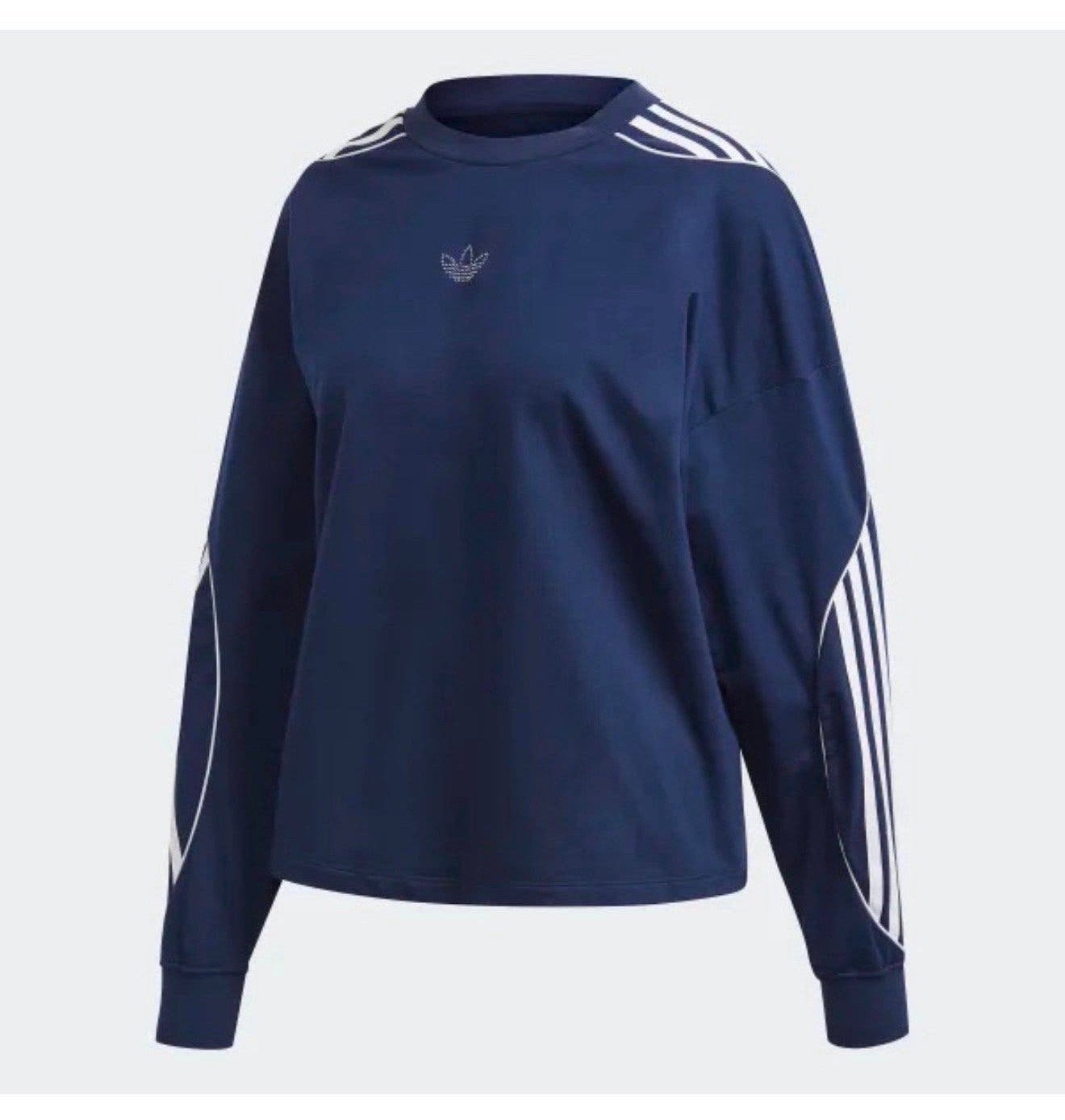Pull Adidas FM1934 pour femme XS bleu à rayures blanches, Enlèvement ou Envoi, Comme neuf, Taille 34 (XS) ou plus petite, Bleu