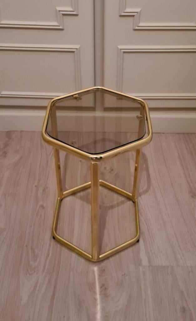 VINTAGE MESSING BIJZETTAFEL, Huis en Inrichting, Tafels | Bijzettafels, Ophalen, Glas