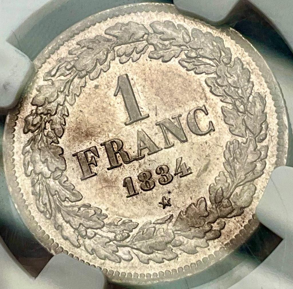 Belgium1 Franc 1834 NGC MS63 Topstuk!!, Verzenden, Zilver, Losse munt, Zilver