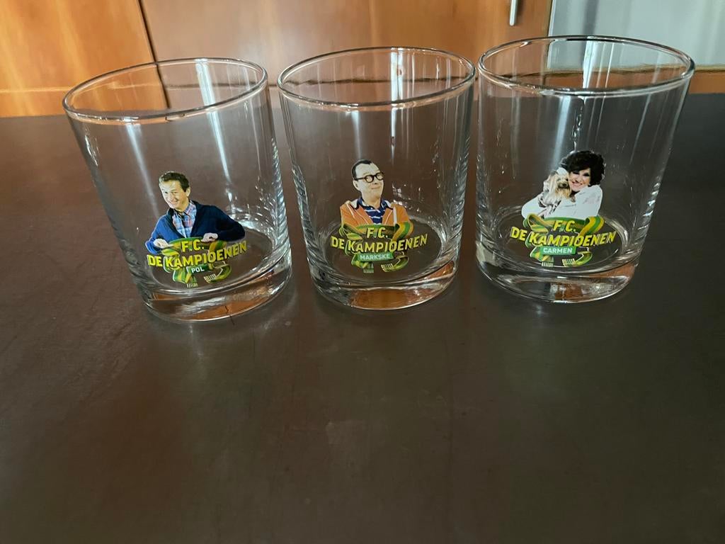 Fc de kampioenen glazen (3 stuks), Verzamelen, Glas en Drinkglazen, Ophalen, Gebruikt