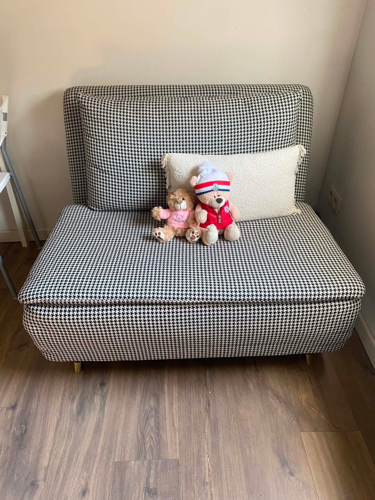 Mooie fauteuil & slaapbank – zwart-wit pied-de-poule, Ophalen of Verzenden, Zo goed als nieuw, Stof