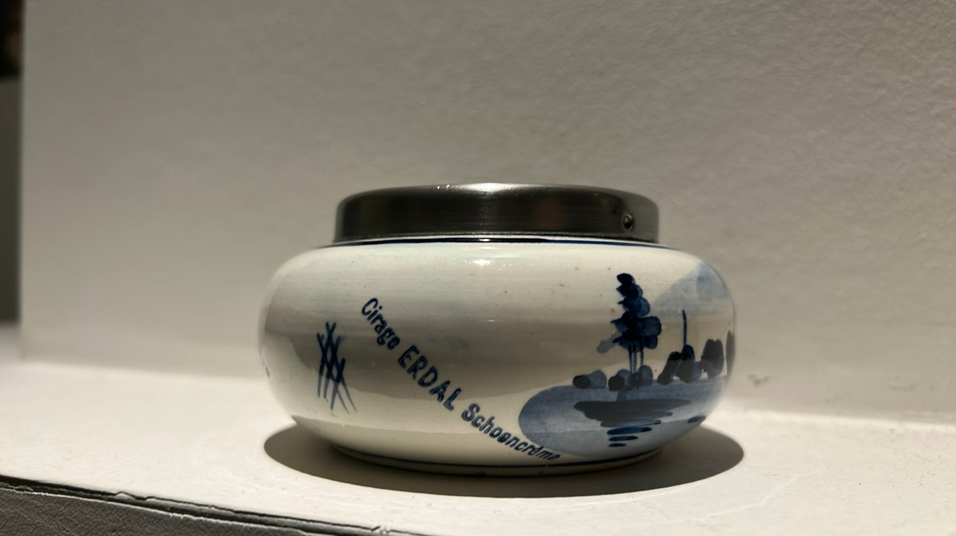 Delfts Blauw Erdal Reclame Asbak - Schoencrème - Handpainted, Ophalen of Verzenden, Gebruikt